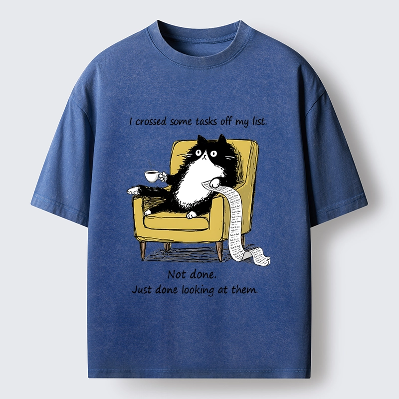 Tokyo-Tiger Lazy Cat Task List Meme Washed T-Shirt
