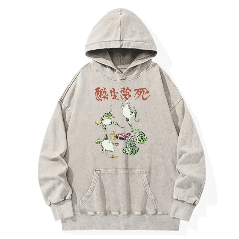 Tokyo-Tiger Japanese Frog Osake Kanji Washed Hoodie