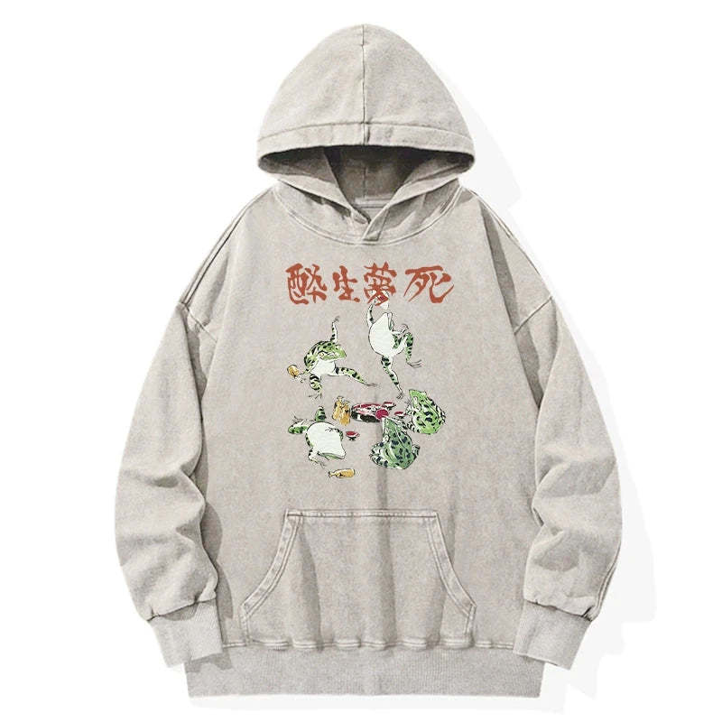 Tokyo-Tiger Japanese Frog Osake Kanji Washed Hoodie