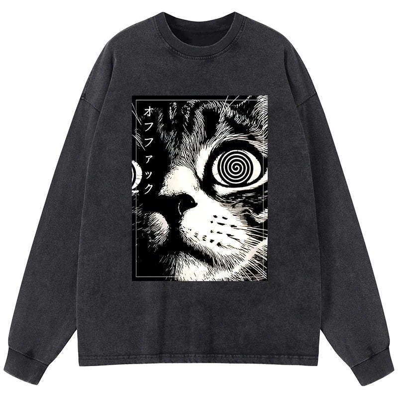 Tokyo-Tiger Scary Cat Japan Washed Long Sleeve T-Shirt Sale