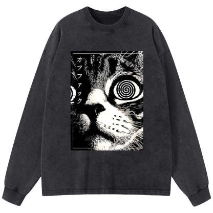 Tokyo-Tiger Scary Cat Japan Washed Long Sleeve T-Shirt