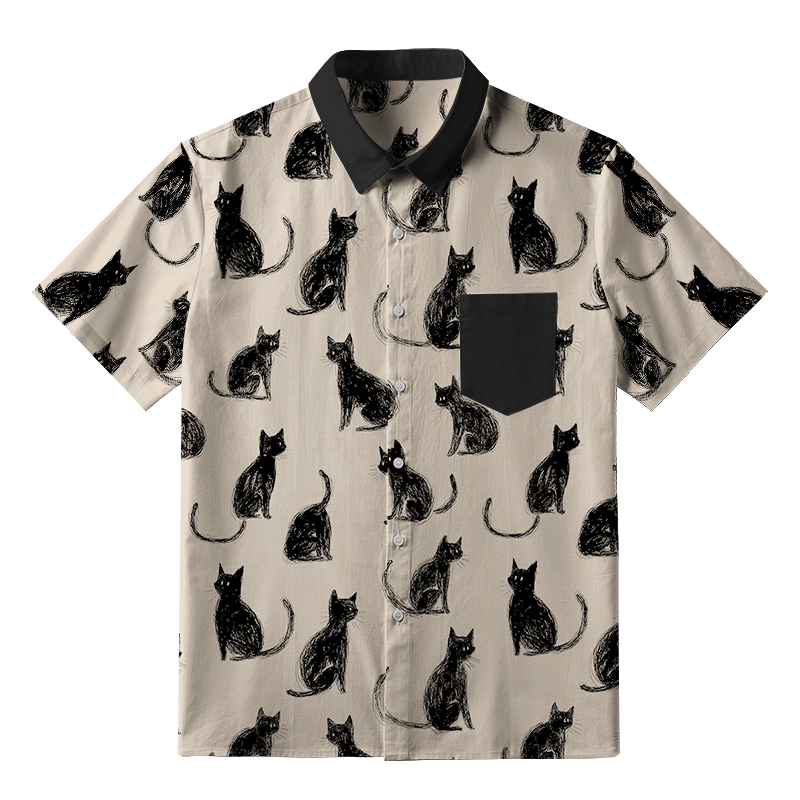 Tokyo-Tiger Black Cat Beige Button-up Shirt