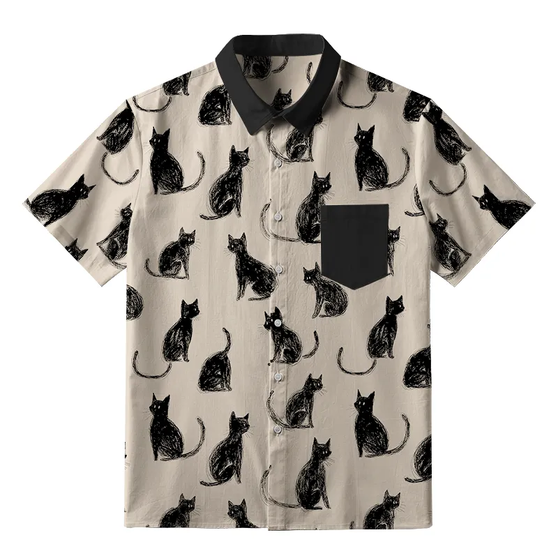 Tokyo-Tiger Black Cat Beige Button-up Shirt Sale