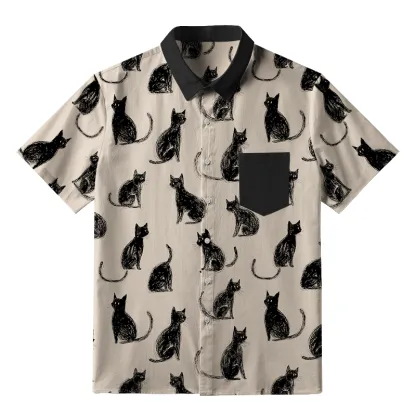 Tokyo-Tiger Black Cat Beige Button-up Shirt