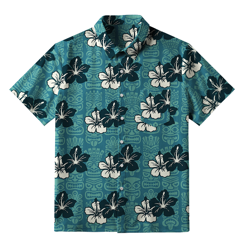 Tokyo-Tiger Floral Escape Teal Button-up Shirt