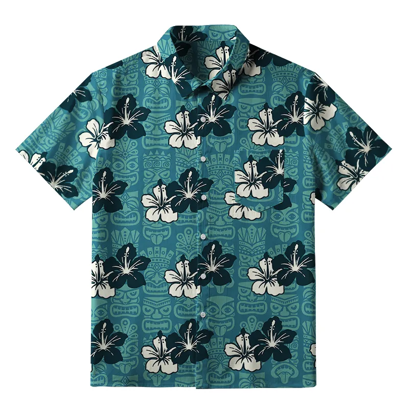 Tokyo-Tiger Floral Escape Teal Button-up Shirt Sale