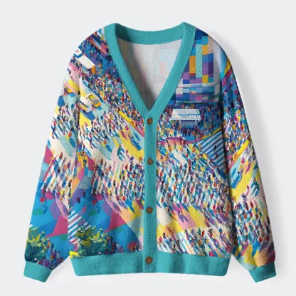 Tokyo-Tiger colorful Sidewalks Ugly Cardigan Sweater