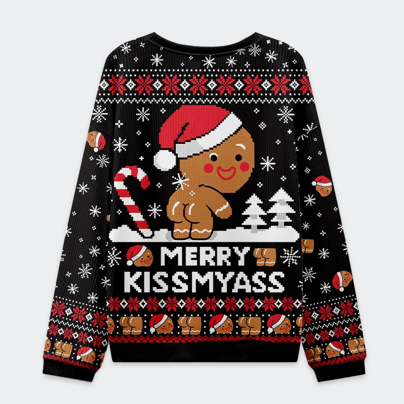 Tokyo-Tiger Kissing The Gingerbread Man's Butt Christmas Ugly Sweatshirt