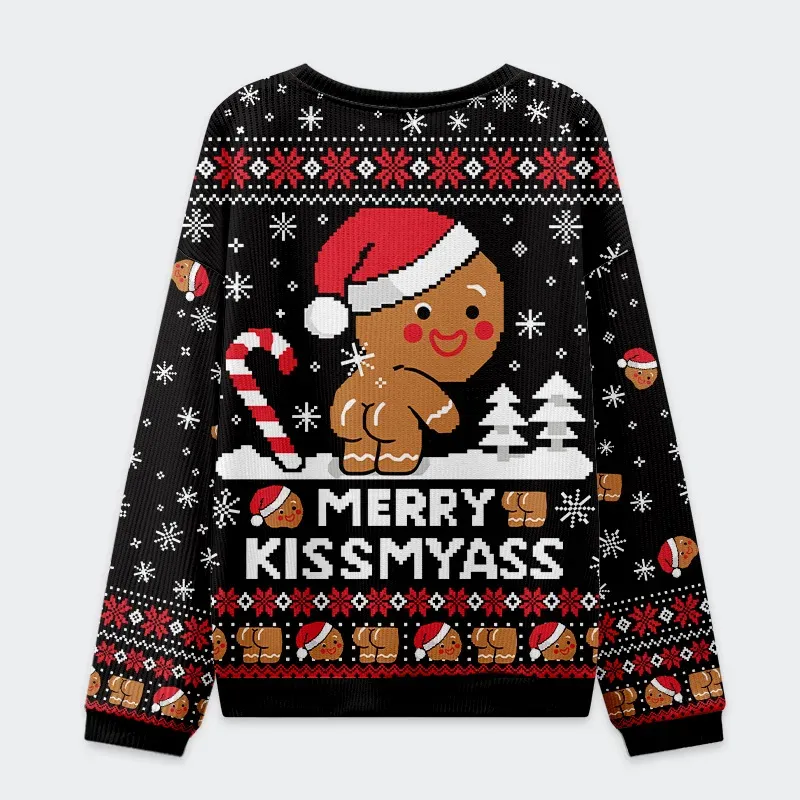 Tokyo-Tiger Kissing The Gingerbread Man's Butt Christmas Ugly Sweatshirt