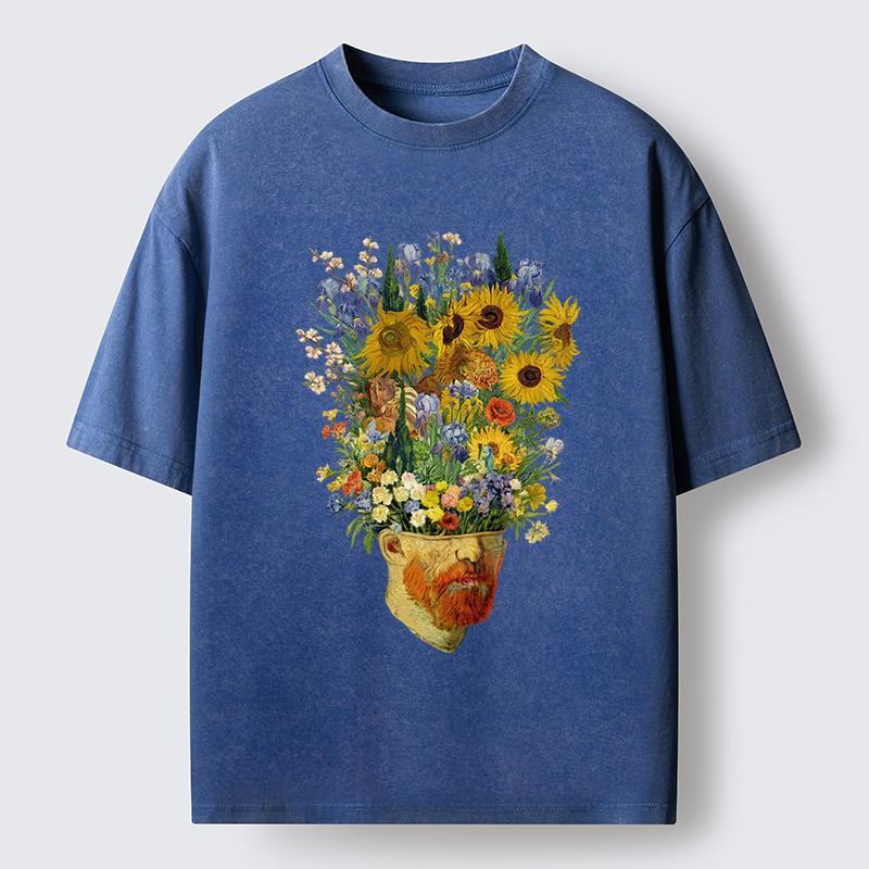 Tokyo-Tiger Van Gogh's Blooming Flowers Washed T-Shirt