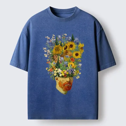 Tokyo-Tiger Van Gogh's Blooming Flowers Washed T-Shirt