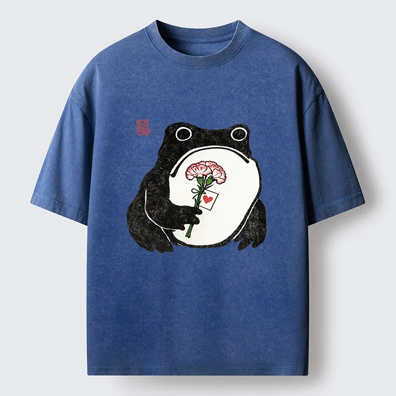 Tokyo-Tiger The Frog Holding A Carnation Washed T-Shirt