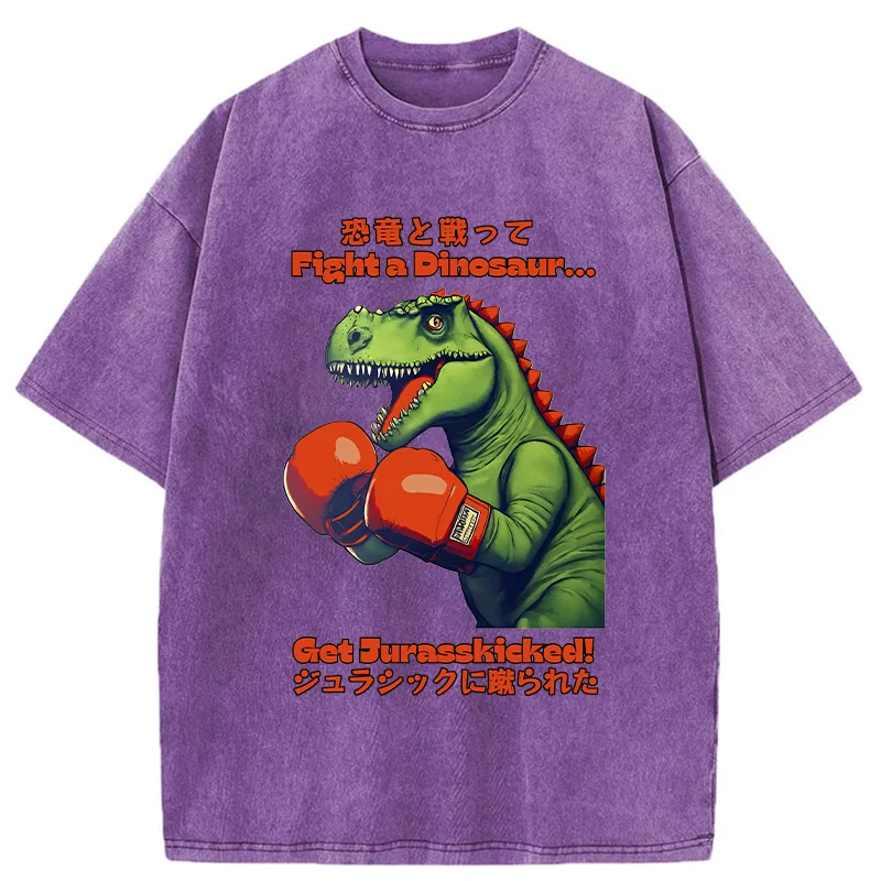 Tokyo-Tiger Fighting Dinosaurs Washed T-Shirt