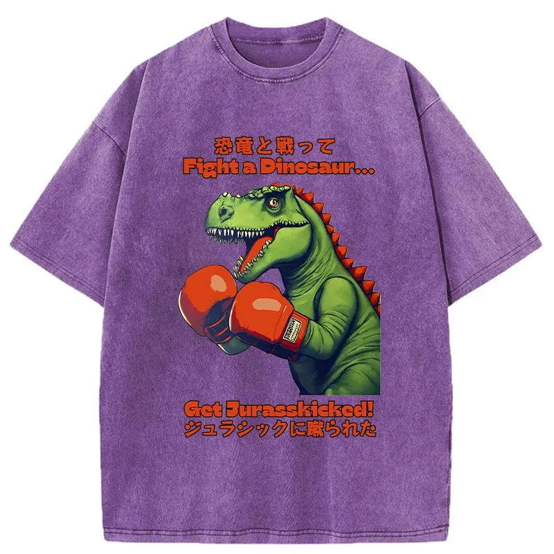 Tokyo-Tiger Fighting Dinosaurs Washed T-Shirt