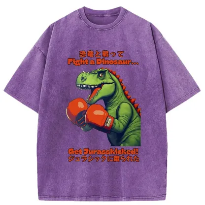 Tokyo-Tiger Fighting Dinosaurs Washed T-Shirt
