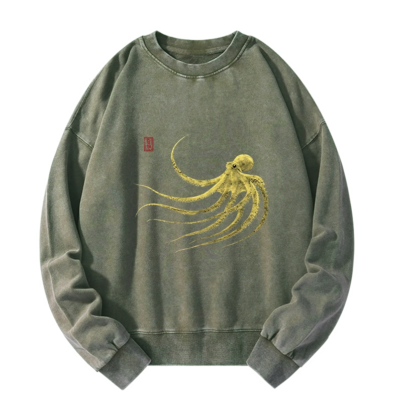 Tokyo-Tiger Retro Octopus Japanese Washed Sweatshirt