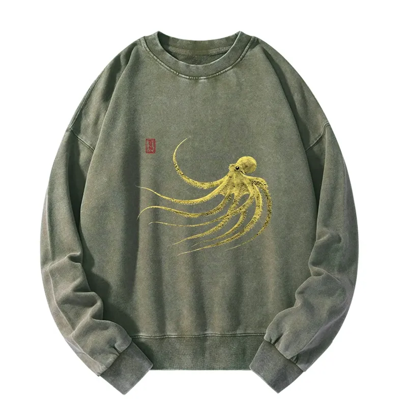 Tokyo-Tiger Retro Octopus Japanese Washed Sweatshirt