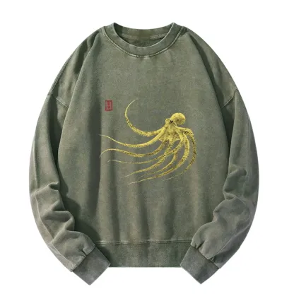 Tokyo-Tiger Retro Octopus Japanese Washed Sweatshirt