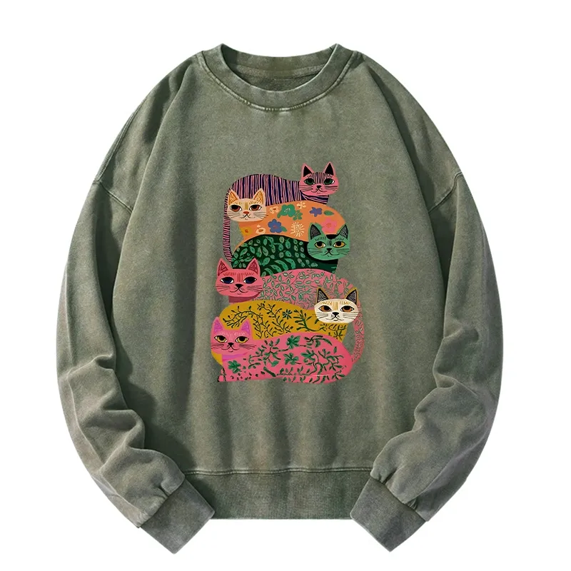 Tokyo-Tiger Colorful Cats Washed Sweatshirt