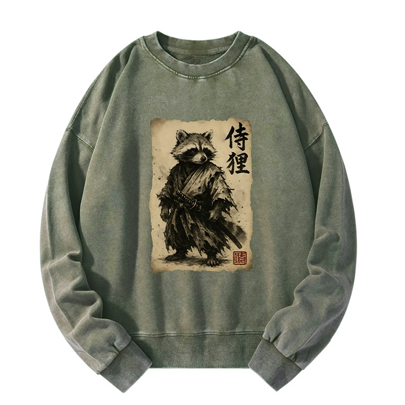 Tokyo-Tiger Retro Raccoon Samurai Washed Sweatshirt