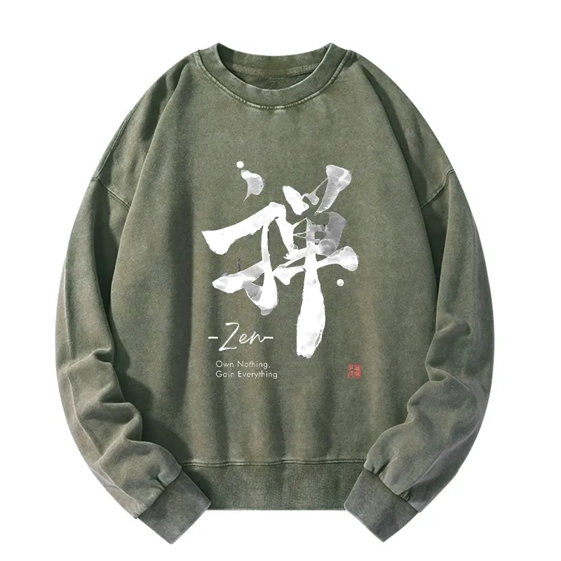 Tokyo-Tiger Zen Texts Washed Sweatshirt