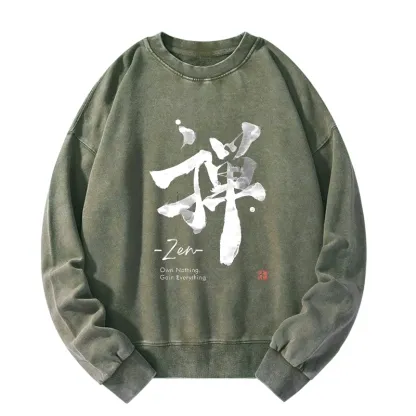 Tokyo-Tiger Zen Texts Washed Sweatshirt