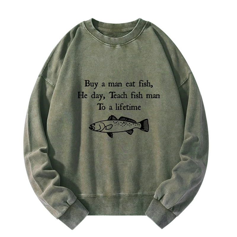 Tokyo-Tiger Man Eat Fish Meme Washed Sweatshirt
