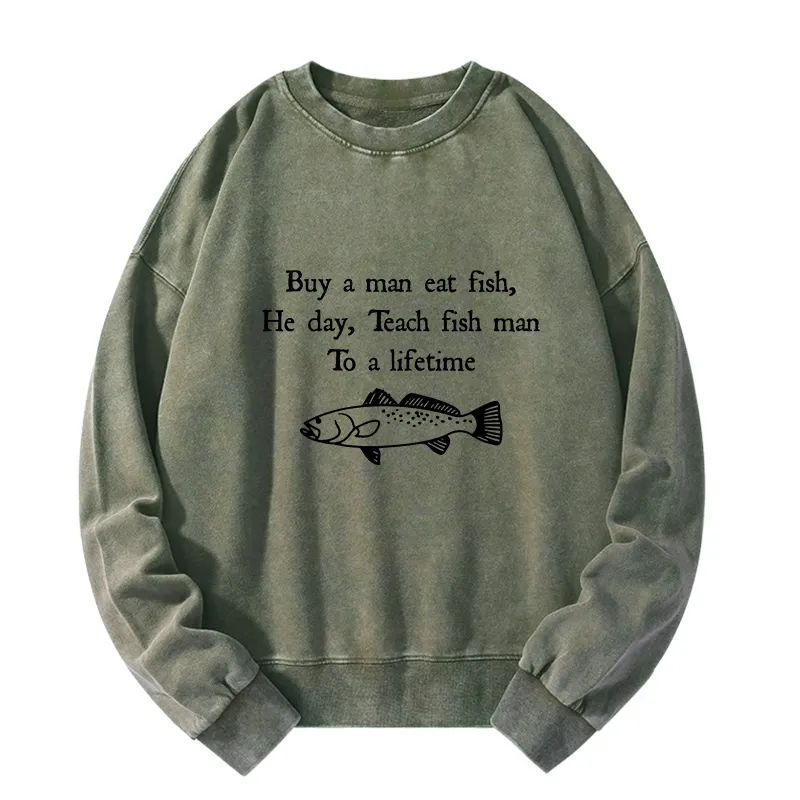Tokyo-Tiger Man Eat Fish Meme Washed Sweatshirt