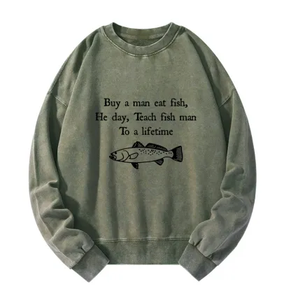 Tokyo-Tiger Man Eat Fish Meme Washed Sweatshirt
