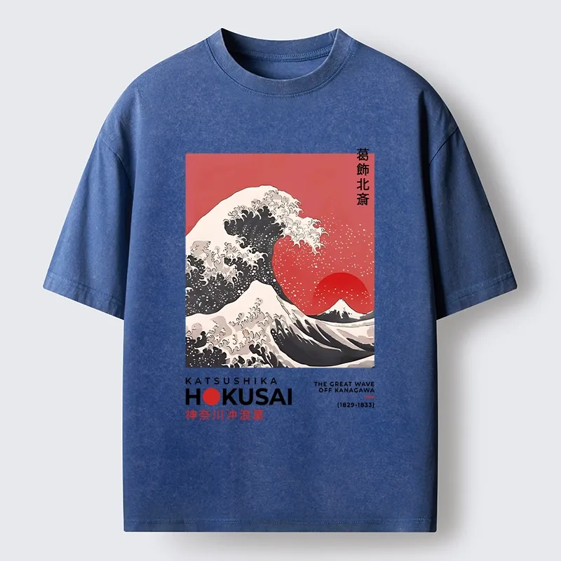 Tokyo-Tiger Mount Fuji Beneath the Wave Washed T-Shirt