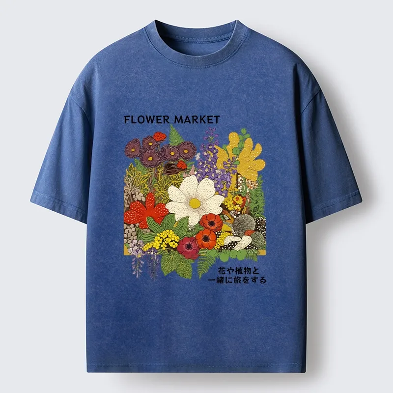 Tokyo-Tiger Vintage Flower Market Blooms Washed T-Shirt