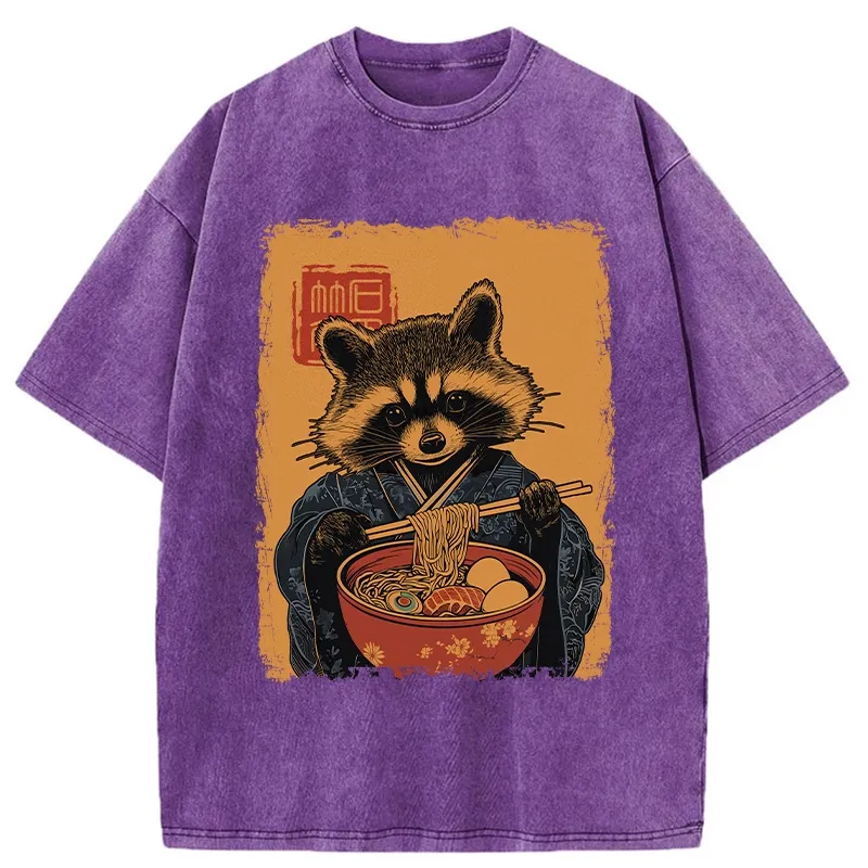 Tokyo-Tiger Ramen-obsessed Raccoon Washed T-Shirt