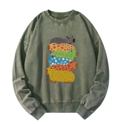Tokyo-Tiger Colorful Capybaras Washed Sweatshirt