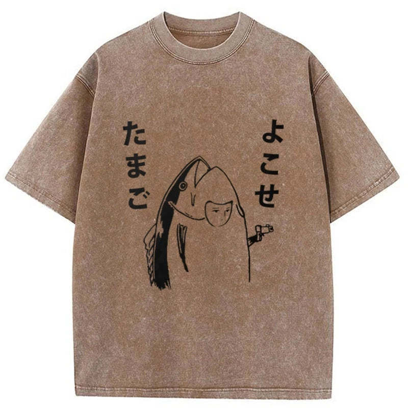 Tokyo-Tiger Give Me Egg Japanese Fish Washed T-Shirt