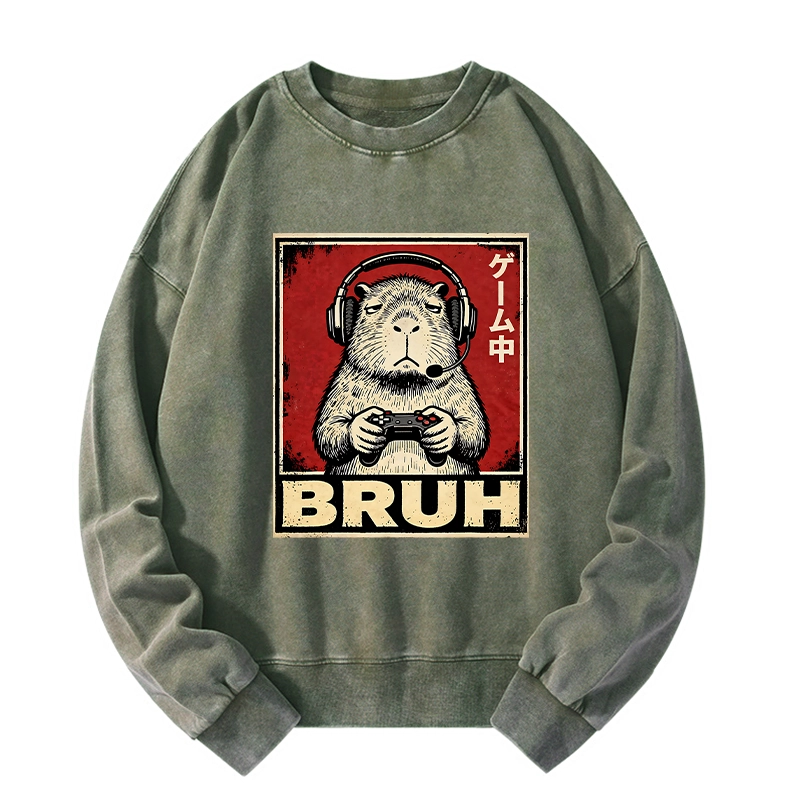 Tokyo-Tiger Funny Capybara Playing Games Washed Sweatshirt