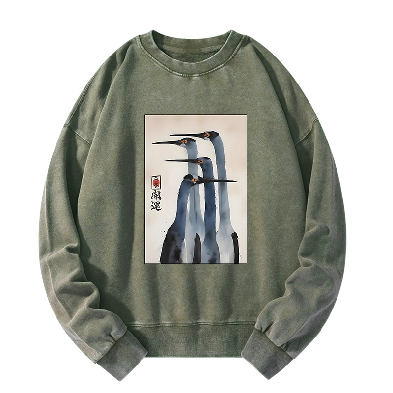 Tokyo-Tiger Retro Sandhill Crane Washed Sweatshirt