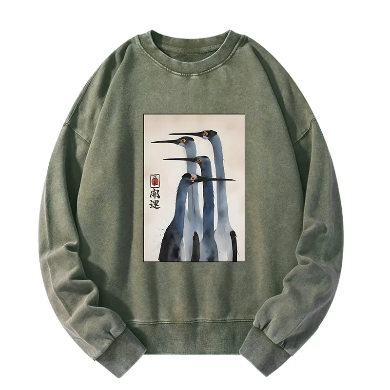 Tokyo-Tiger Retro Sandhill Crane Washed Sweatshirt