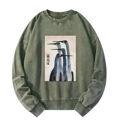 Tokyo-Tiger Retro Sandhill Crane Washed Sweatshirt