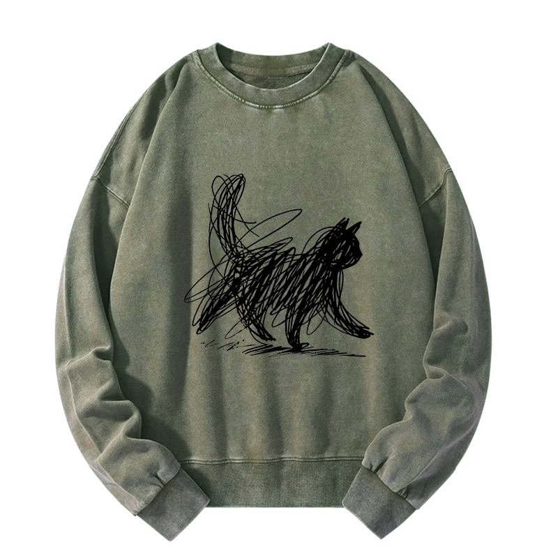 Tokyo-Tiger Minimalist Cat Art Washed Sweatshirt
