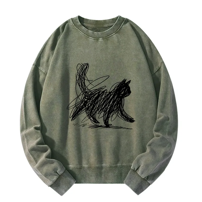 Tokyo-Tiger Minimalist Cat Art Washed Sweatshirt