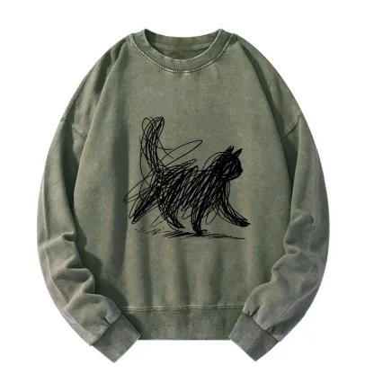 Tokyo-Tiger Minimalist Cat Art Washed Sweatshirt