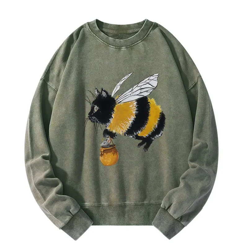 Tokyo-Tiger Catbee Funny Washed Sweatshirt