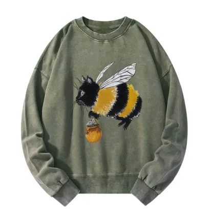 Tokyo-Tiger Catbee Funny Washed Sweatshirt