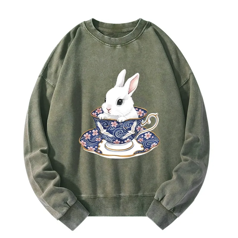 Tokyo-Tiger Cute Rabbit Tea Set Washed Sweatshirt