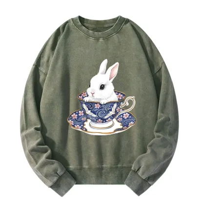 Tokyo-Tiger Cute Rabbit Tea Set Washed Sweatshirt
