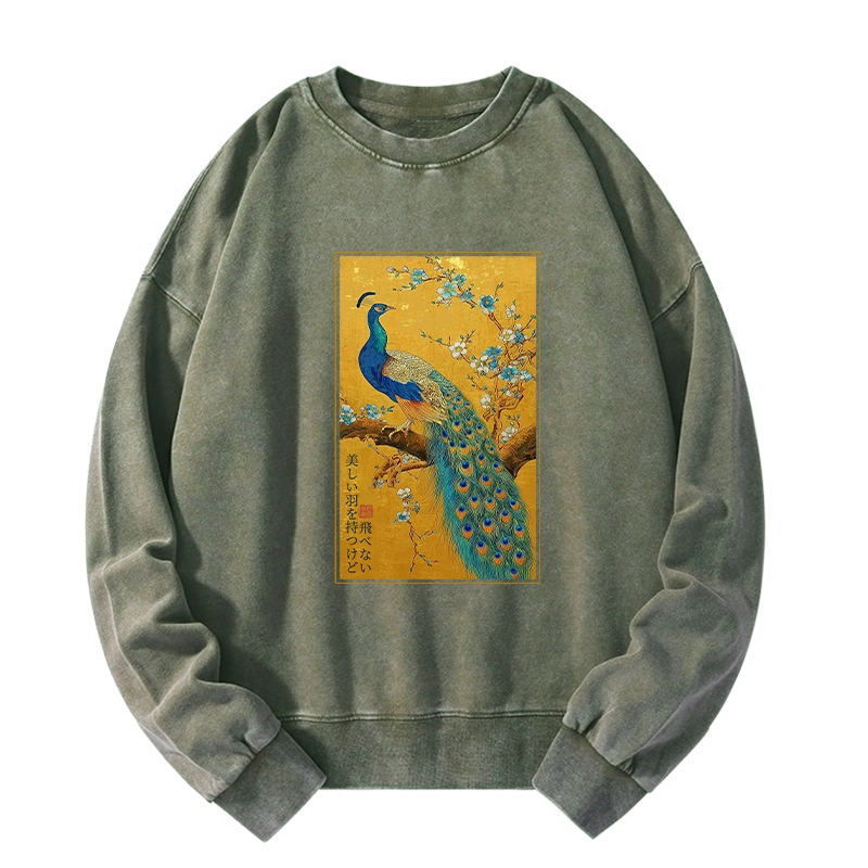 Tokyo-Tiger The Peacock's Silent Elegance Washed Sweatshirt
