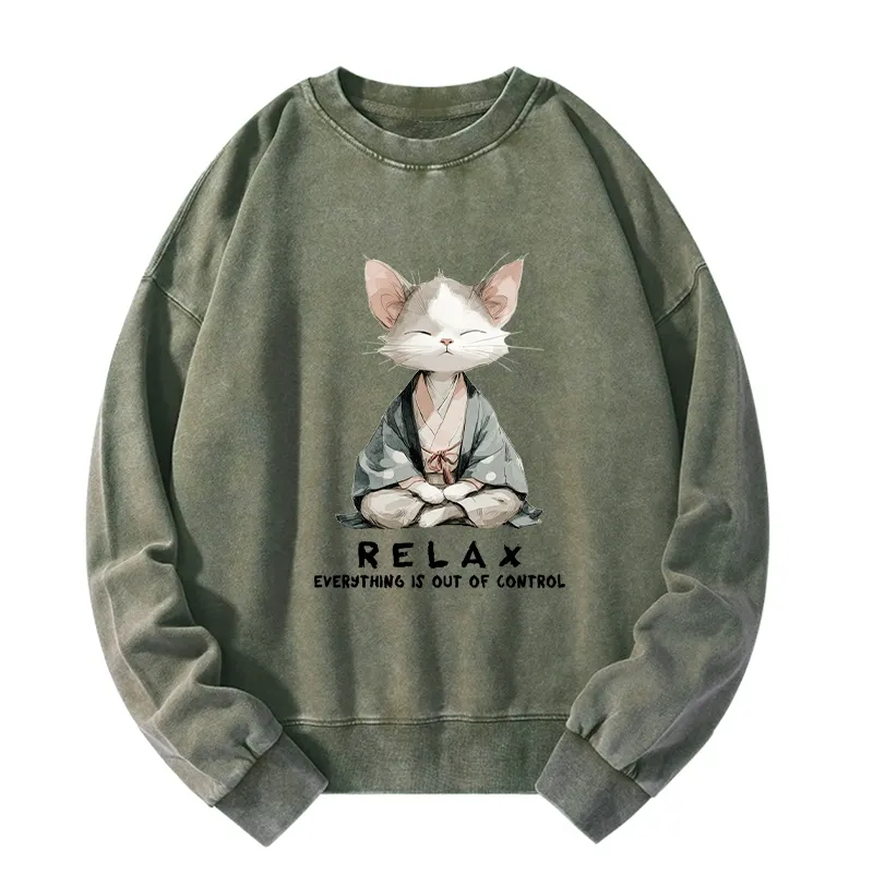 Tokyo-Tiger Zen Cat Relaxation，Everything's Out Of Control Washed Sweatshirt