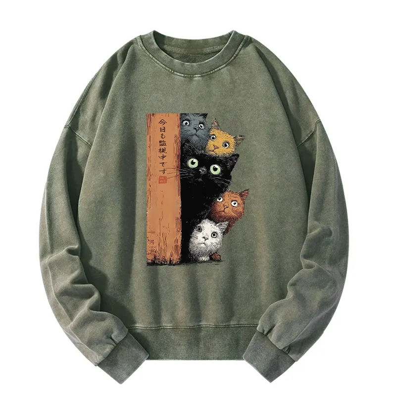 Tokyo-Tiger Five Cats Are Watching You Washed Sweatshirt