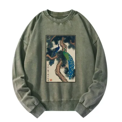 Tokyo-Tiger Peacocks in Snowy Pines Washed Sweatshirt