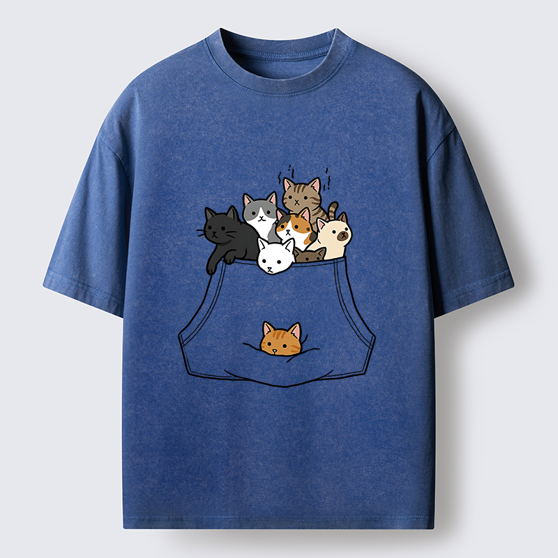 Tokyo-Tiger Cats With Pockets Full Washed T-Shirt